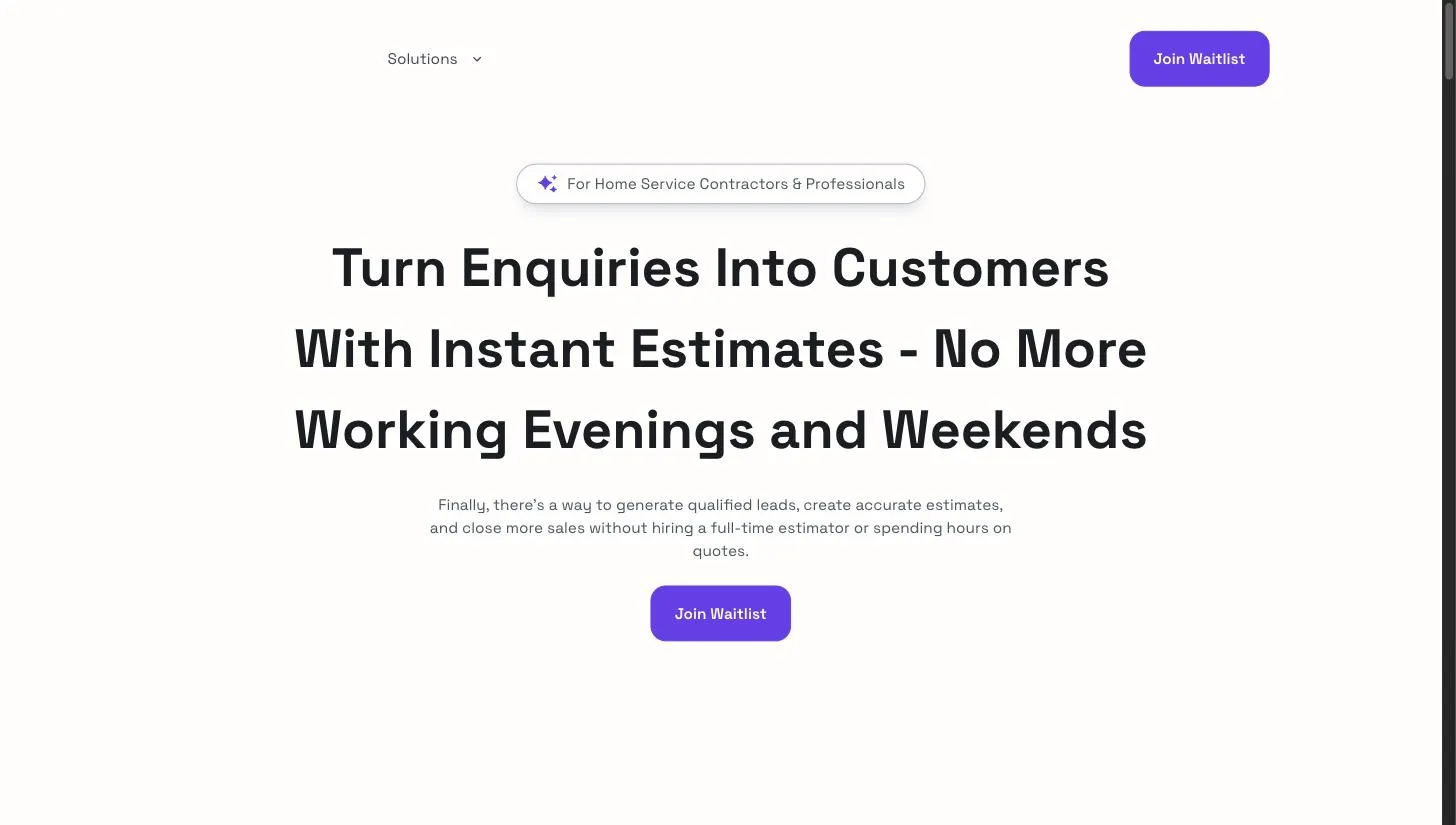 The priceable.ai homepage. Turn enquiries into customers with instant estimates.
