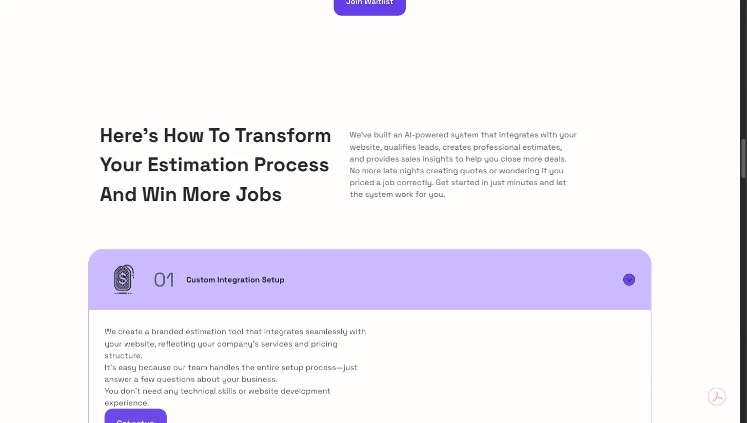 Priceable's how it works section, from chat to estimate to captured lead.